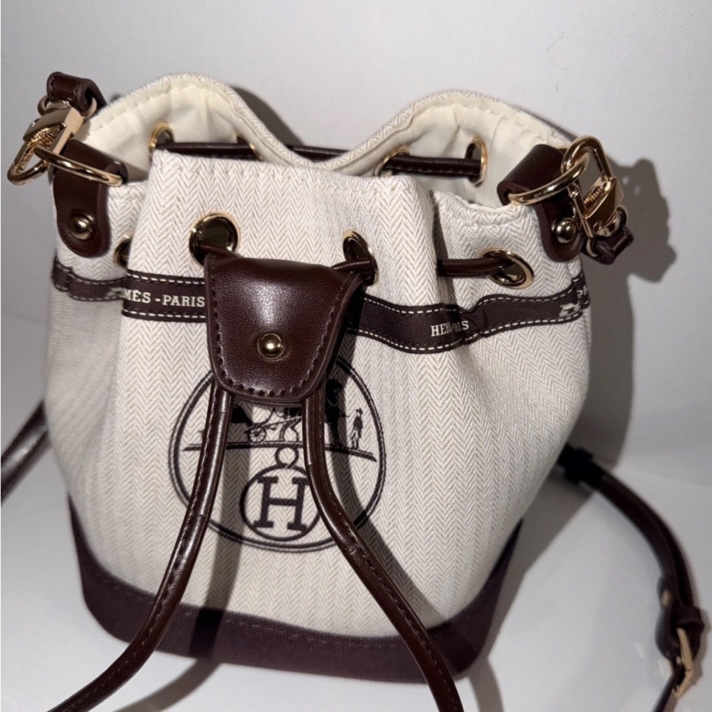 Cream and Brown Bucket Bag